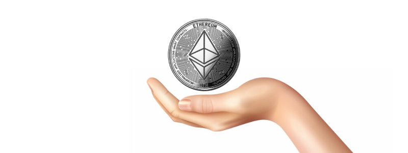 Ether logós coin egy női kézben clipart.